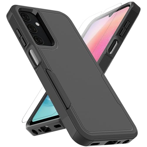 for Samsung Galaxy A25 5G Case: Dual Layer Protective Heavy Duty Cell Phone Cover Shockproof Rugged with HD Screen Protector - Military Protection Bumper Tough - Samsung Galaxy A25 5G 2024, Black - color: Black (PC) + Black (TPU)