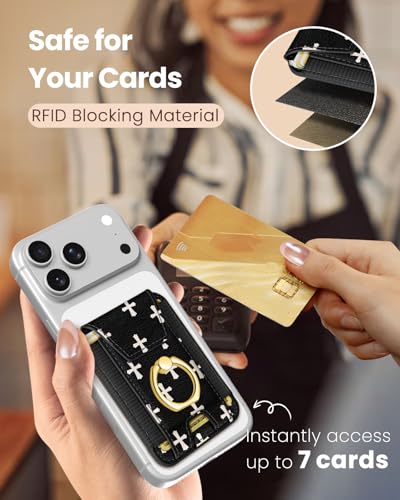 Shorogyt Compatible with Magsafe Wallet with Ring Grip Magnetic Card Holder - Cute Phone Wallets with Stand for iPhone 17/16/15/14/13/12 Series for Women Girls Cross Design, Fit 7 Cards - color: Cross