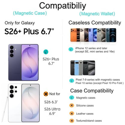 Magnetic for Samsung Galaxy S26 Plus Wallet Case with Card Holder﻿ | Compatible with MagSafe, Shockproof Phone Cover with Detachable RFID Blocking Card Slot, Clear & Black - color: Clear with Black, size: S26 Plus 6.7"
