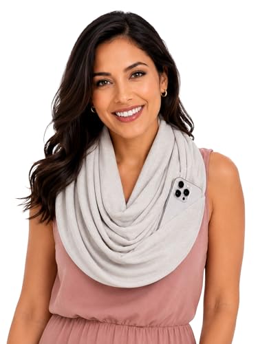 Pop Fashion Solid Color Hidden Zipper Pocket Scarf - Fashion Scarf for Women - All Seasons - color: Heather Grey