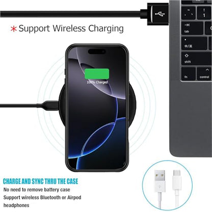 Battery Case for iPhone 16 Pro, Full Encircle 10000mAh High Capacity Rechargeable Portable Charger Case Extended Battery Pack for iPhone 16 Pro (6.3 inch) Wireless Charging Cover with Carplay-Black - size: iPhone 16 Pro (6.3 inch)