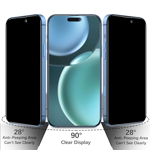 2 Pack Privacy Screen Protector for iPhone 15 Pro Tempered Glass - size: iPhone 15 Pro 6.1-inch