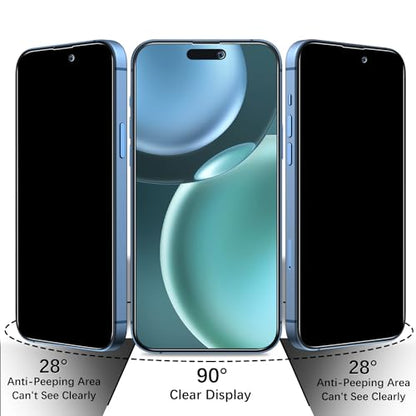 2 Pack Privacy Screen Protector for iPhone 15 Pro Tempered Glass - size: iPhone 15 Pro 6.1-inch