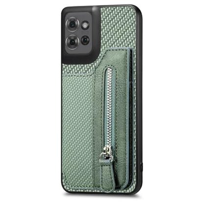 for Motorola Moto G Power 2026 Wallet Case with Card Holder, Slim | Shockproof Protective Phone Cases for Women, Carbon Fiber Pattern Design, Built-in 4 Credit Card Slots and 1 Zipper Pocket - color: Green