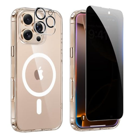 Privacy Case for iPhone 16 Pro,Magnetic iPhone 16 Pro Phone Case Clear with Privacy Screen Protector & Camera Protector [Compatible with MagSafe] Shockproof Slim Cover for iPhone 16Pro - size: iPhone 16 Pro
