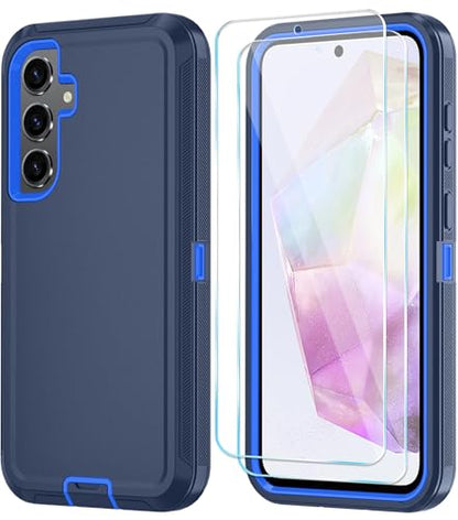 Qinmay Phone Case for Samsung Galaxy A37 5G Case with HD Screen Protector, Heavy Duty Shockproof & Dropproof 3-Layer Cover Phone Case for Galaxy A37,DarkBlue - color: DarkBlue