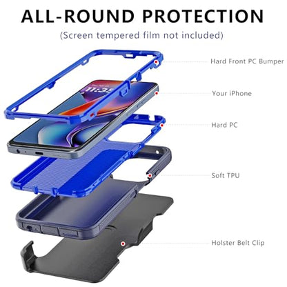 for Motorola Moto G 2026/2025 Case: for Moto G Play 2026 Case with Belt Clip Holster, Heavy Duty 3-Layer Military Grade Rugged Full Body Protection Cover (Navy Blue/Blue) - color: Navy Blue/Blue