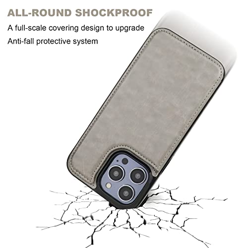 ONETOP for iPhone 14 Pro Max Wallet Case with Credit Card Holder,Gray | Kickstand,ID/Cash Holder,Case Wallet with Card Slots,Double Magnetic Clasp,Durable PU Leather Shockproof Cover for Women Men - color: Gray