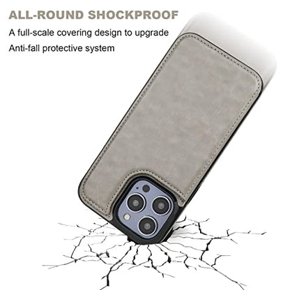 ONETOP for iPhone 14 Pro Max Wallet Case with Credit Card Holder,Gray | Kickstand,ID/Cash Holder,Case Wallet with Card Slots,Double Magnetic Clasp,Durable PU Leather Shockproof Cover for Women Men - color: Gray