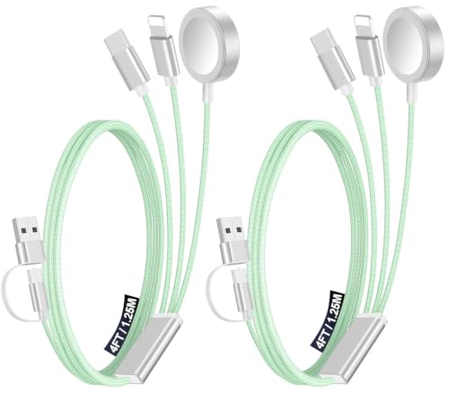 2Pack Travel Essentials for Apple Watch Charger,3-in-2 Multi Charging Cable - color: Green, size: 2Pack-4FT