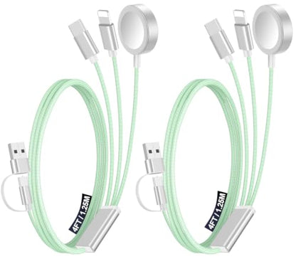 2Pack Travel Essentials for Apple Watch Charger,3-in-2 Multi Charging Cable - color: Green, size: 2Pack-4FT