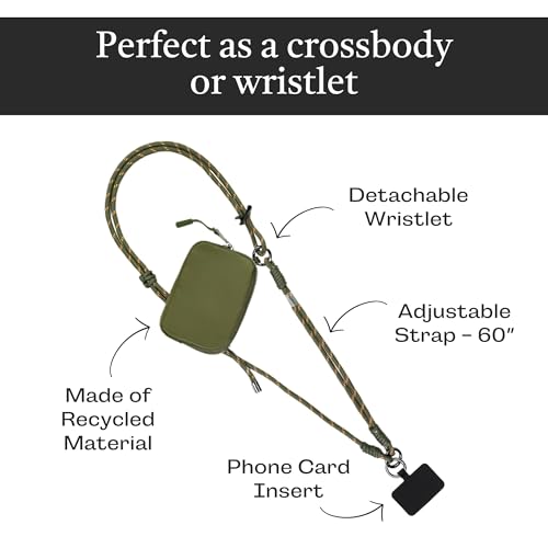 Save the Girls Active Phone Lanyard Crossbody Rope Strap with Wallet, Olive - color: Olive