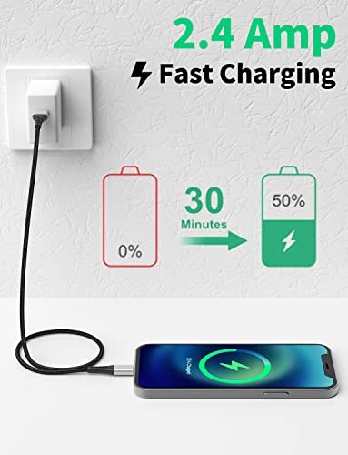 2FT Lightning Cable, Braided iPhone Charging Cord for iPhone 14 13, CarPlay - size: 2 Feet