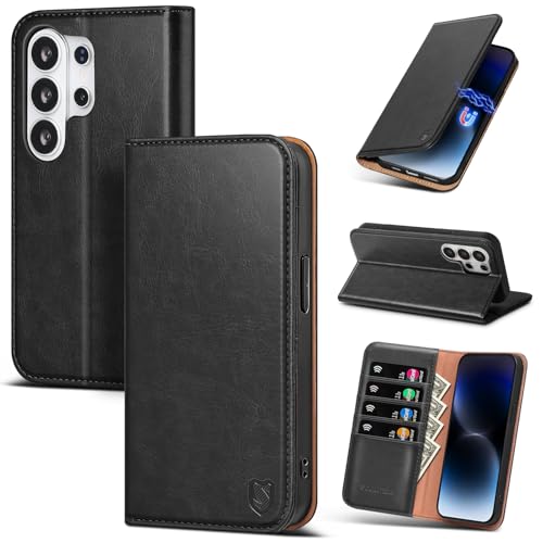 Compatible with Samsung Galaxy S25 Ultra Case Wallet with Card Holder [4 Card Slots] Kickstand [RFID Blocking] PU Leather Phone Case Flip Folio Protective Cover TPU Shockproof,Black - color: Black, size: Samsung Galaxy S25 Ultra