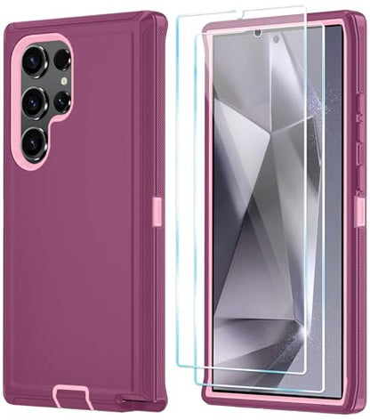 ONOLA Compatible with Samsung Galaxy S24 Ultra Case with HD Screen Protector, Heavy Duty Shockproof & Dropproof 3-Layer Cover Phone Case,WineRedPink - color: WineRedPink, size: Galaxy S24 Ultra 6.8"
