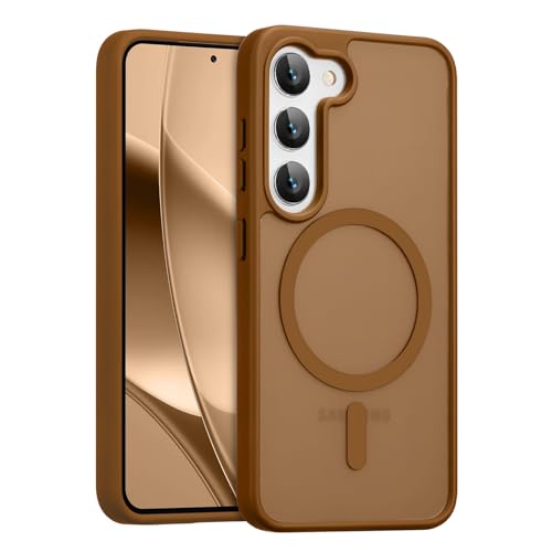 RALEAVO for Samsung Galaxy S22 Case Strong Magnetic Case [Compatible with Magsafe] Slim Shockproof Protective Phone Cover for S22 Phone Case with Translucent Hard Back,Brown - color: Brown, size: S22