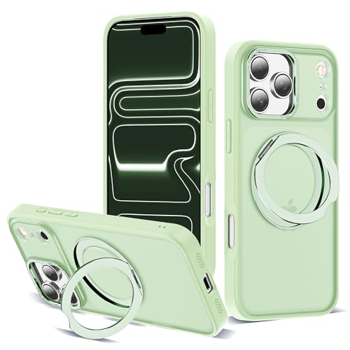 for iPhone 17 Pro Max Case with 360° Spin Magnetic Stand,Green | iPhone 17 Pro Max Phone Case 6.9",Spin Magnetic Ring Stand,Compatible with MagSafe,Military Protection,Translucent Matte - color: Green, size: iPhone 17 Pro Max