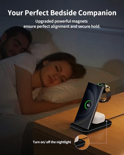 JoyGeek Wireless Charger for Samsung, 3 in 1 Charging Station for S26/S25/S24/S23/S22/S21/S20/Note20/Z Fold&Flip Series, Galaxy Watch8/7/6/5/4/3/Active2/1, Buds 3 Pro, Not for Galaxy Watch9 / Ultra2 - color: Lividity