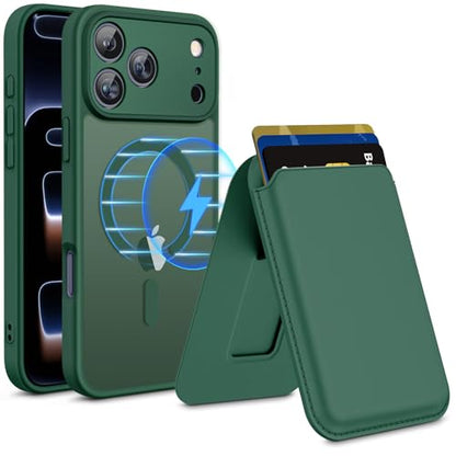 for iPhone 17 Pro Max Case w/Detachable MagSafe Wallet-Green | RFID Blocking Card Holder&Kickstand, Military-Grade Drop & Raised Camera Protection for Travel & Commute - color: Green