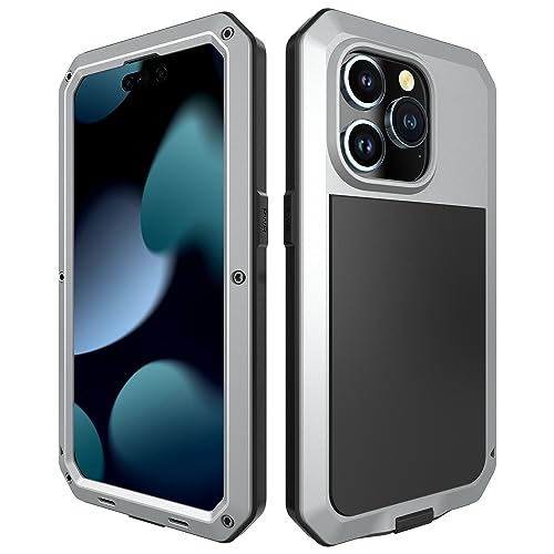 Compatiable with iPhone 15 Pro Case,360 Full Body Protective Cover Heavy Duty Shockproof Tough Armour Aluminum Alloy Metal Case with Silicone Built-in Screen Protector - Silver - color: Silver