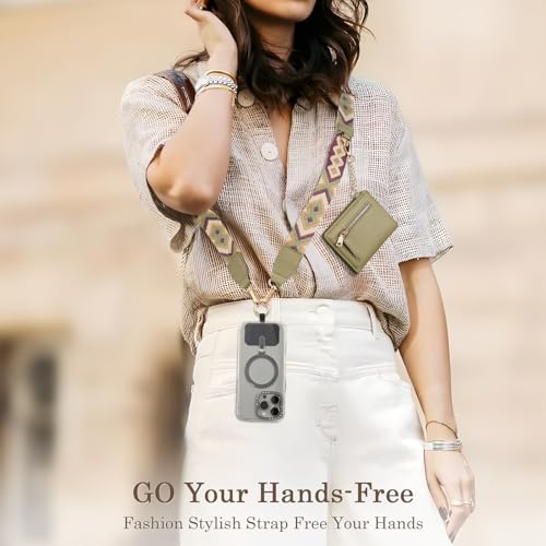 Diaclara Clip and Go Phone Strap with Zipper Pouch- Stylish Crossbody Adjustable Chain Lanyard with Leather Wallet for All Phones, Green - color: Green