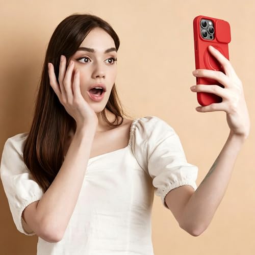 Rugged Shockproof Case for iPhone 17 Pro Max, Heavy Duty Protective Phone Case with Slide Camera Cover, 360° Rotatable Ring Stand & Magnetic Car Mount Compatible (Red,iPhone 17 Pro Max) - color: Red