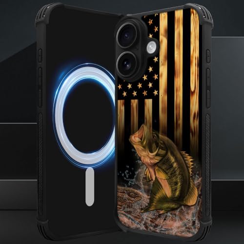 DJSOK Case for iPhone 17,Compatible with MagSafe,Anti-Scratch Shockproof Case,Wood American Flag Fish - color: Wood American Flag Fish, size: IPhone 17