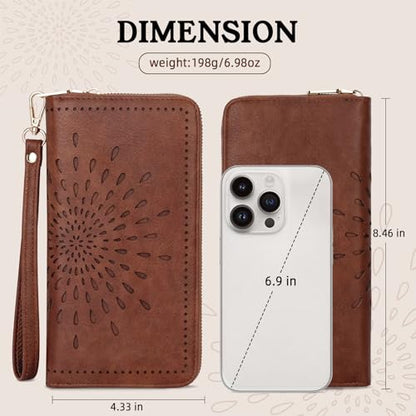 APHISON Wallet Women Large Capacity Clutch Purse For Ladies Card Holder RFID Wristlet Phone Zipper Coin Travel Pocket - color: 05-brown