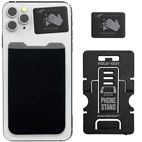 Phone Wallet - Adhesive Card Holder - Cell Phone Pouch - Stick on Lycra Pocket by Gecko - Carry Credit Cards and Cash - color: --BLANK-- BLACK