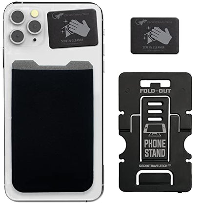 Phone Wallet - Adhesive Card Holder - Cell Phone Pouch - Stick on Lycra Pocket by Gecko - Carry Credit Cards and Cash - color: --BLANK-- BLACK