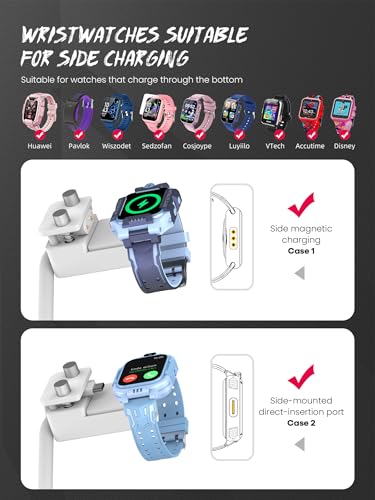 Side-Charging Adjustable Universal Kids Smart Watch Stand - color: White Kids Watch Stand