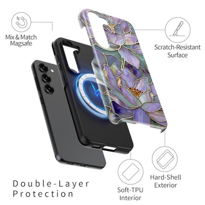 Esdot for Samsung Galaxy S23 Case - Wireless Charging Compatible – Dual-Layer Soft Silicone + Hard Shell - Wildflower Design - Protective Phone Cover for Women Girls - Abstract Lotus