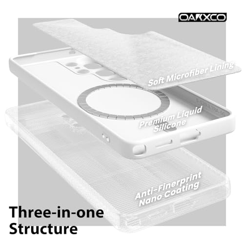 oakxco for Samsung Galaxy S26 Ultra Case Silicone Mag Safe, Magnetic Slim Thin Phone Case Compatible with Magsafe, Women Girls Cute Girly Aesthetic Soft Rubber Gel Safecase with Camera Cover, White - color: White, size: S26 Ultra