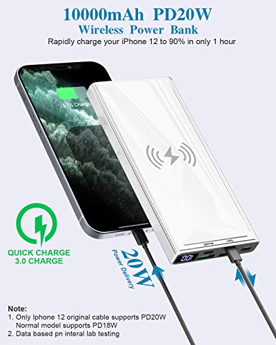 Wireless Portable Charger, Ultra Slim PD20W USB C Fast Charging 10000mAh Power Bank LED Display, External Battery Pack, Travel Essential Phone Powerbank for iPhone 17 16 Samsung S25 Google etc (white) - color: white