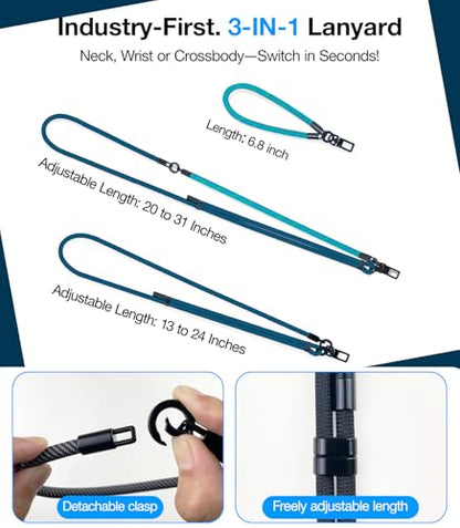 Phone Lanyard Crossbody, 3-in-1 Neck Strap& Wrist Strap, Adjustable Anti-Theft Lanyard with 2 Phone Tether Tabs, Universal Cell Phone Strap for All Case,Travel Essential, Teal - color: 4-teal
