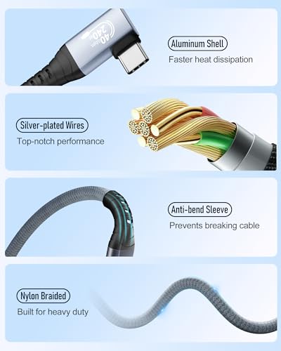USB C Monitor Display Cable 6.6ft, 240W USB4 / Thunderbolt 4 Cable, 8K@60Hz 4K@144Hz HDR Video, 40Gbps Data & PD 3.1 Charging for MacBook M1/M2, Mac mini, SSD, Dock - size: 6.6 FT