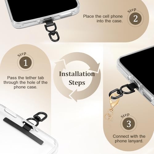 Dadanism 2 Pack Phone Tether Tab, 360° Rotatable Cell Phone Lanyard Patch Ultra-Thin Stainless Steel Universal Lanyard Pad for Phone Lanyard, Compatible with iPhone 16 & Most Smartphones, Black - color: Black, style: Style A - 2 Pack