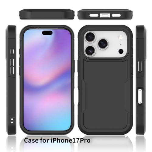 Heavy‑Duty Rugged Anti‑Drop Shockproof Protective Phone Case for iPhone 17 Pro, Durable Protective Shell, Black - color: Black, size: iPhone 17 Pro