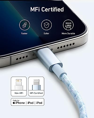 Anker USB A to Lightning Cable, MFi-Certified (1-Pack, 6 ft, Blue) - color: Blue, size: 6 feet