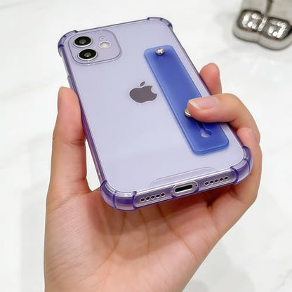 Compatible for iPhone 12 Case with Strap Holder Stand - Lavender | Wristband Kickstand, Clear Soft TPU, Adjustable Finger Hand Grip Loop, Shockproof Bumper Rugged Cover - color: English Lavender, size: iPhone 12 6.1"