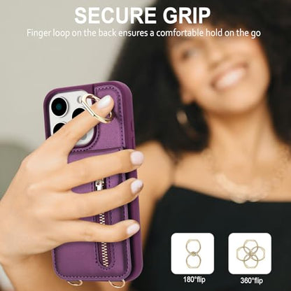 Crossbody Wallet Case for iPhone 12 Pro Max, with Card Slots Zipper Pocket Case, Flip Folio Purse RFID Blocking with Ring Kickstand Detachable Strap-Lavender - color: Lavender, size: iPhone 12 Pro Max(6.7")