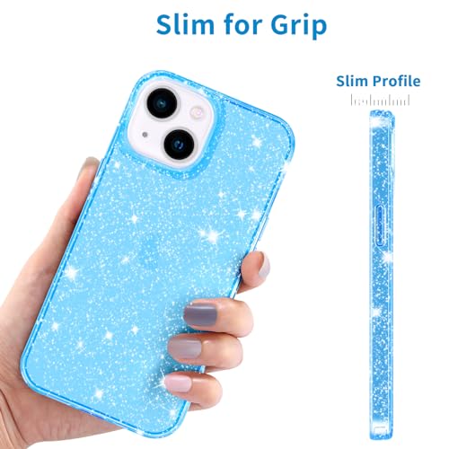 JJGoo Compatible with iPhone 15 Case Glitter, Clear Transparent Soft TPU Sparkle Anti-Scratch Shockproof Protective Phone Bumper, Women Girls Slim Bling Sparkly Phone Case, Translucent Blue - color: Blue, size: for iPhone 15