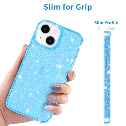 JJGoo Compatible with iPhone 15 Case Glitter, Clear Transparent Soft TPU Sparkle Anti-Scratch Shockproof Protective Phone Bumper, Women Girls Slim Bling Sparkly Phone Case, Translucent Blue - color: Blue, size: for iPhone 15