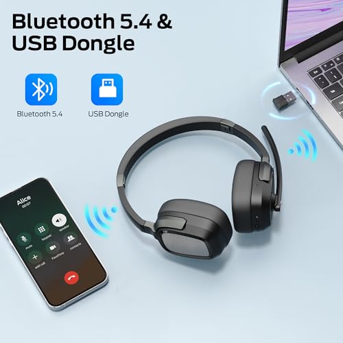 Monster VoiceLink 200 Wireless Headset with Mic for Work, Bluetooth V5.4 Headphones with AI Noise Cancelling Mic & USB Dongle, 60H Playtime & Mic Mute for Computer/Laptop/PC/iPhone/Android
