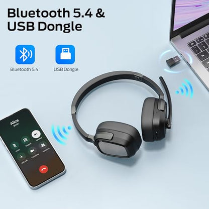 Monster VoiceLink 200 Wireless Headset with Mic for Work, Bluetooth V5.4 Headphones with AI Noise Cancelling Mic & USB Dongle, 60H Playtime & Mic Mute for Computer/Laptop/PC/iPhone/Android