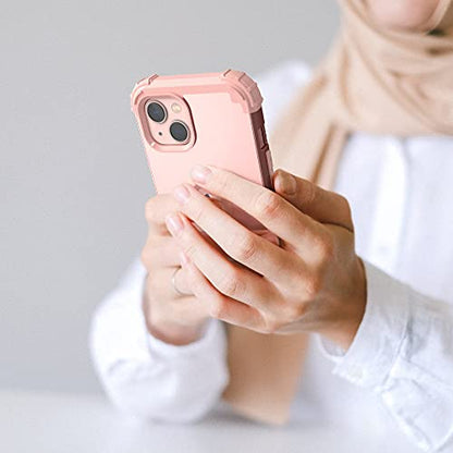 IDweel for iPhone 15 Case with Screen Protector for Women, 3 in 1 Shockproof Slim Fit Hybrid Heavy Duty Hard PC Cover Soft Silicone Bumper Full Body Case,Rose Gold - color: Rose Gold