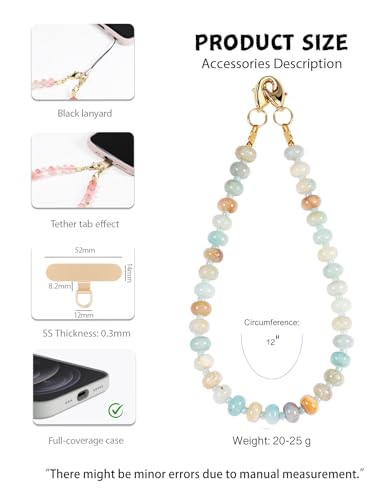 CH.yishi Beaded Phone Charm Wrist Strap with Tether Tab,Camera Lanyard - color: Amazonite