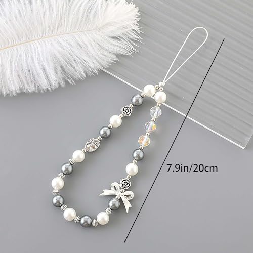 Beaded Phone Charm Lanyard Strap Girly Style Fixed Beads Pearl Lanyards - color: PH-yzhd-1