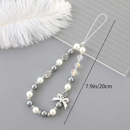 Beaded Phone Charm Lanyard Strap Girly Style Fixed Beads Pearl Lanyards - color: PH-yzhd-1