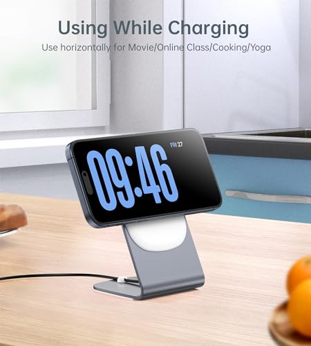 Magnetic Wireless Charger Stand + Charging Pad for iPhone Duo/18-12 Series - color: Gray